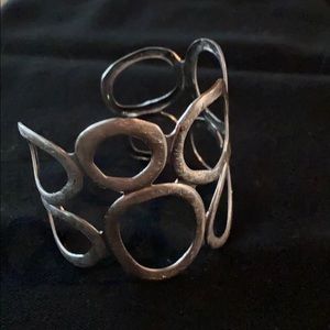 Unique Silver Toned Metal Cuff Bracelet